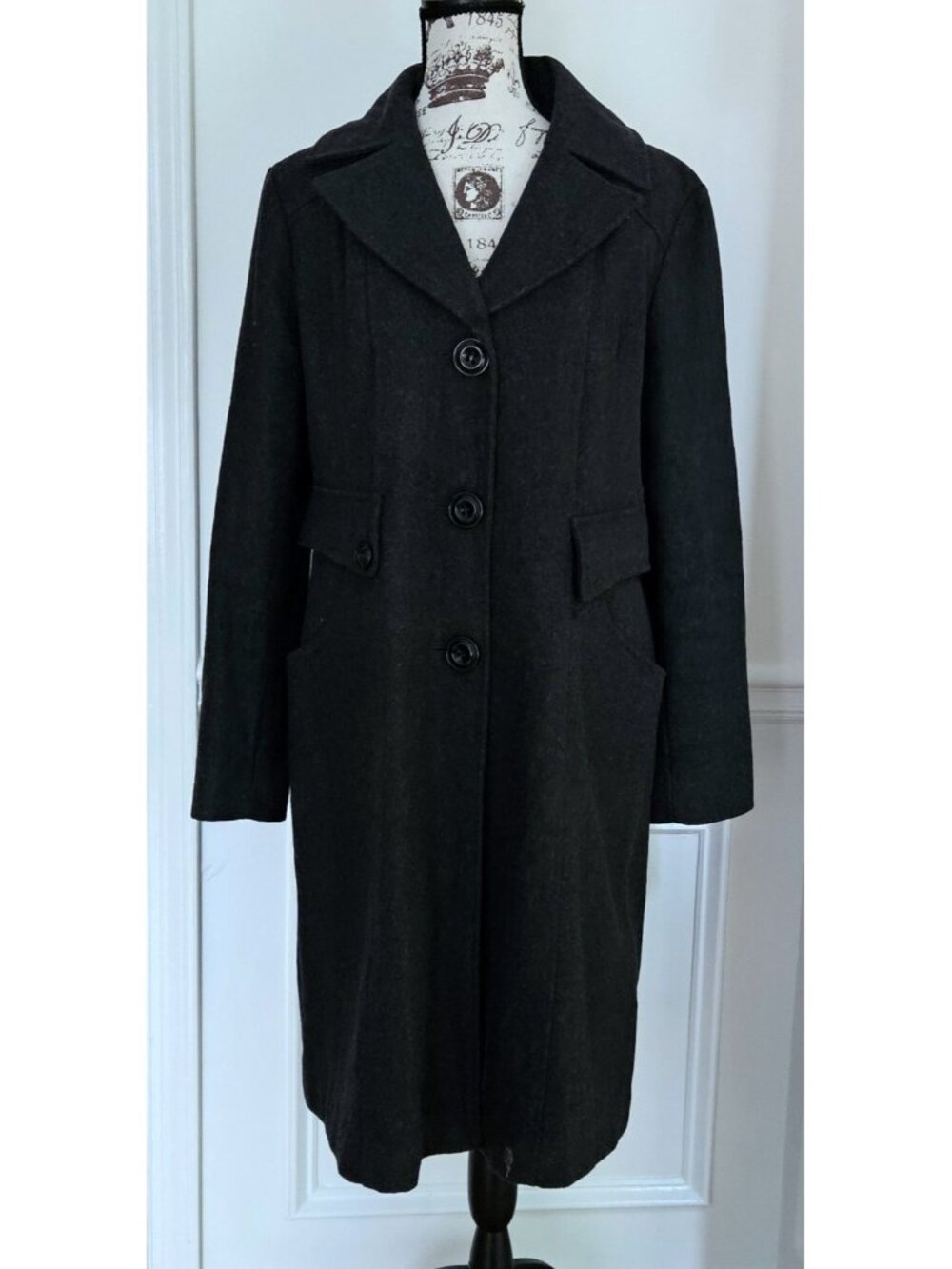 Guess XL Womens Wool Bend Charcoal Grey Lined Dress Coat